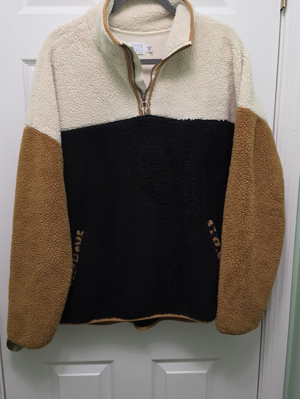Time and Tru Colorblock Sherpa Fleece Pullover Leopard Trim XL 16-18